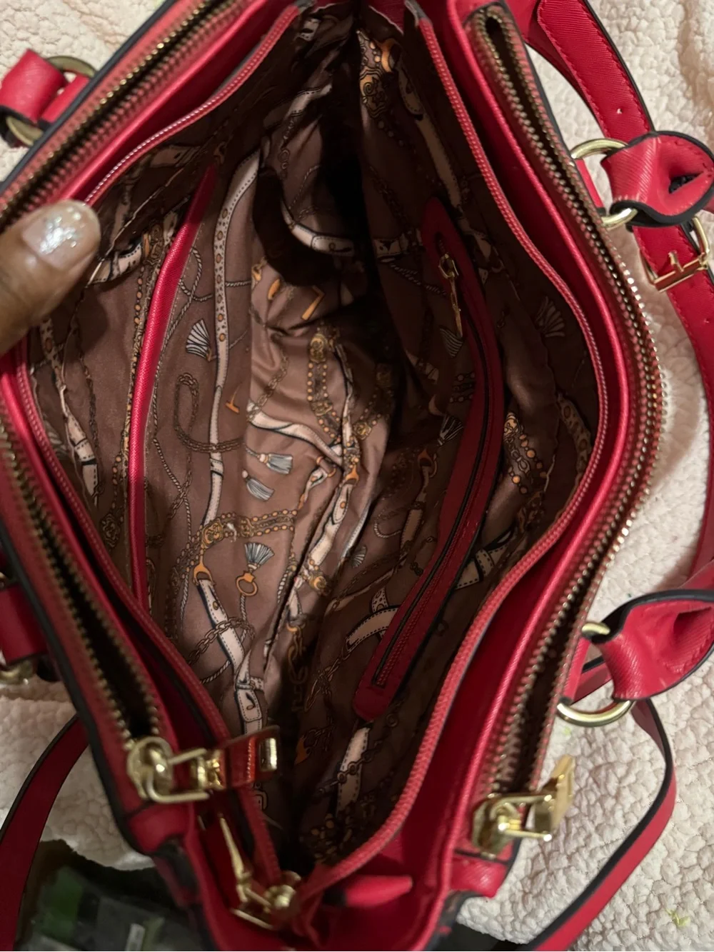 Vintage Red Satchel with Gold Hardware